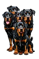 "Haus of Holmes Rottweilers" Multiple rottweilers tattoo design featuring 5 dogs tattoo design idea