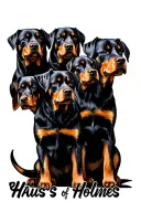 "Haus of Holmes Rottweilers" Multiple rottweilers tattoo design featuring 5 dogs tattoo design idea