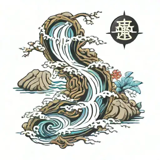 water flow diagram with mystical symbols tattoo design idea