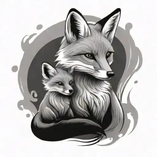 mom fox and baby tattoo design idea