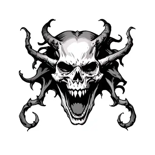 screaming demon skull tattoo design idea
