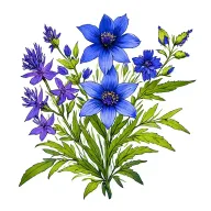 blue camas flower strings flower columbine flower fireweed flower Indian paintbrush flower and cosmos  tattoo design idea