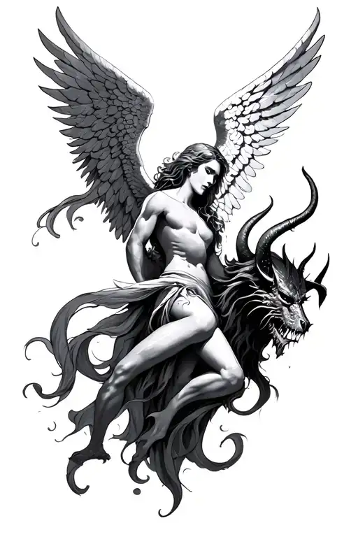 angel vs demon tattoo design idea