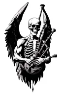 winged muscular skeleton playing bagpipes tattoo design idea
