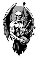 winged muscular skeleton playing bagpipes tattoo design idea