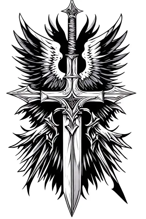sword of Saint Archangel with cross made tattoo design idea