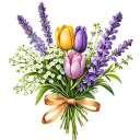 bouquet of one baby breath, one lilac, one tulip, one hyacinth, and one lavender. add ribbon on bottom to tie together  tattoo design idea