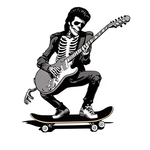 skeleton Elvis on a skateboard tattoo design idea