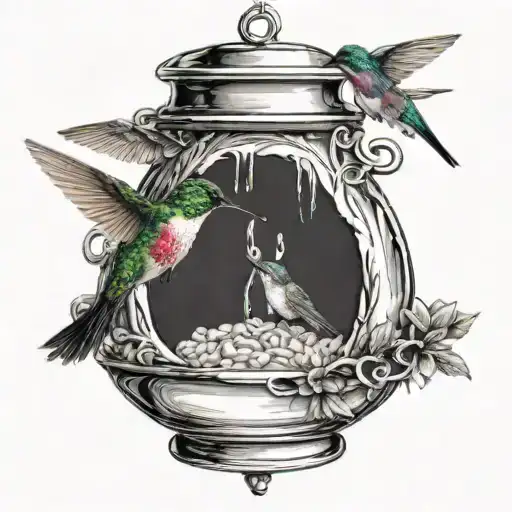 hummingbird feeding from a feeder that looks like an infinity symbol tattoo design idea