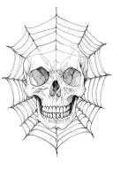 wispy spider webs, tiny skull soft shading tattoo design idea
