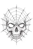 wispy spider webs, tiny skull soft shading tattoo design idea