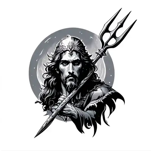 posiedon with trident tattoo design idea