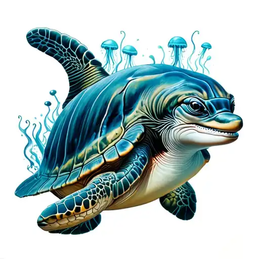Dolphin , Turtle, whale, jellyfish tattoo design idea