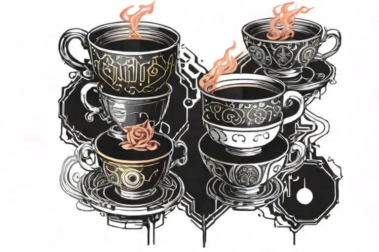 heartbreak with teacups stacked in each tattoo design idea