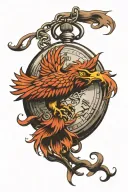 Broken pocket watch with Phoenix rising tattoo design idea
