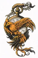 Broken pocket watch with Phoenix rising tattoo design idea