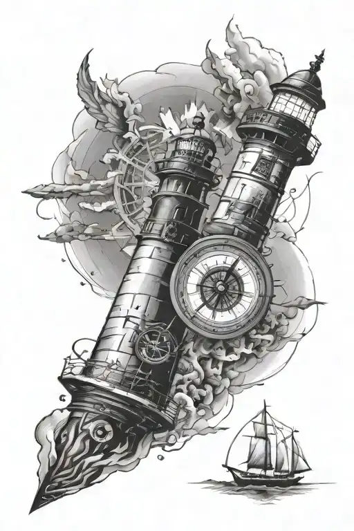 Lighthouse with compass tattoo design idea