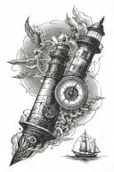 Lighthouse with compass tattoo design idea