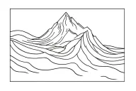 Minimal linear tattoo: a single continuous line that first forms a wave, which breaks on a mountain and a wave tattoo design idea