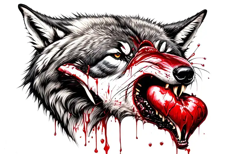 wolf eating bloody heart tattoo design idea