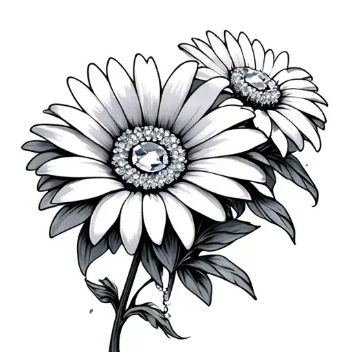 daisy flowers with diamonds tattoo design idea