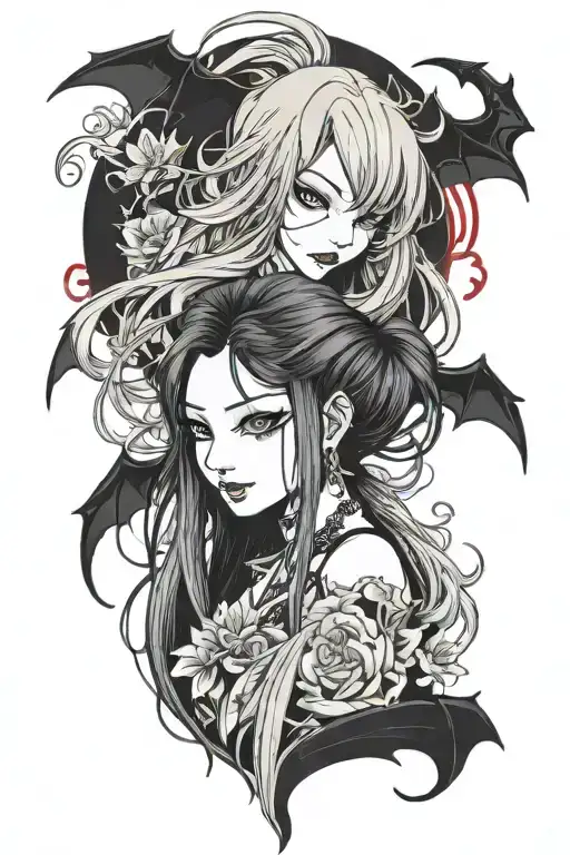vampire anime girl long hair tattoo design idea