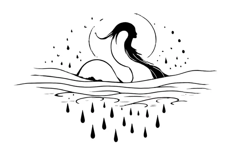 Minimal black and white tattoo design evoking solitude and longing with elements like silhouettes, rain, and light. tattoo design idea