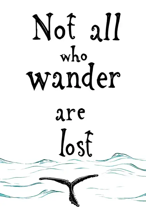 "Not all who wander are lost" whale tail waves tattoo design idea