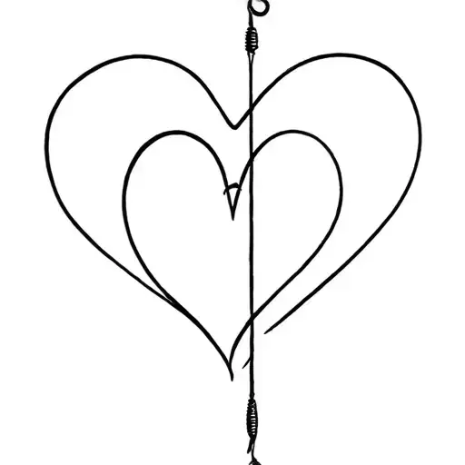 fishing hook as one side of a heart and the other half as regular curved line. with short quore about never giving up  tattoo design idea