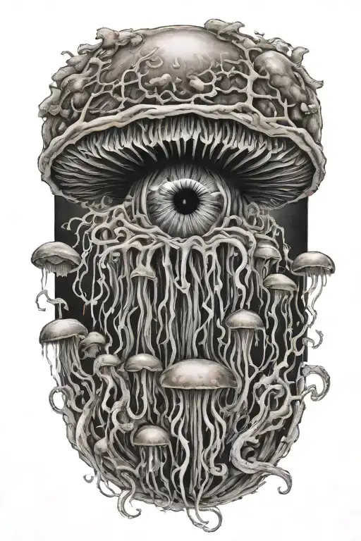 mushroom shaped jellyfish morphing into an eyeball  tattoo design idea