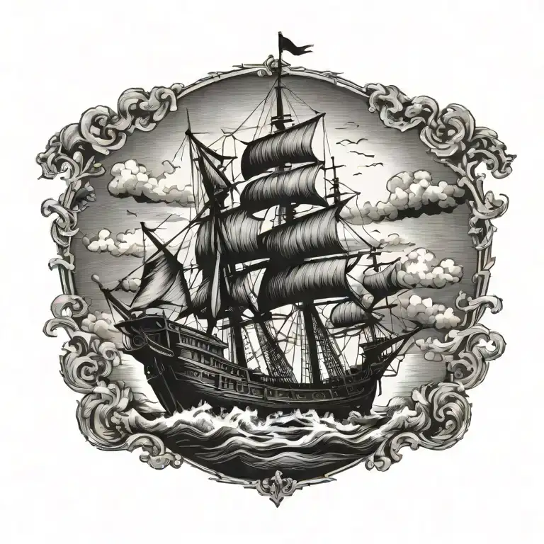 boat 18th century tattoo design idea