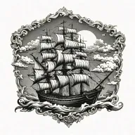 boat 18th century tattoo design idea