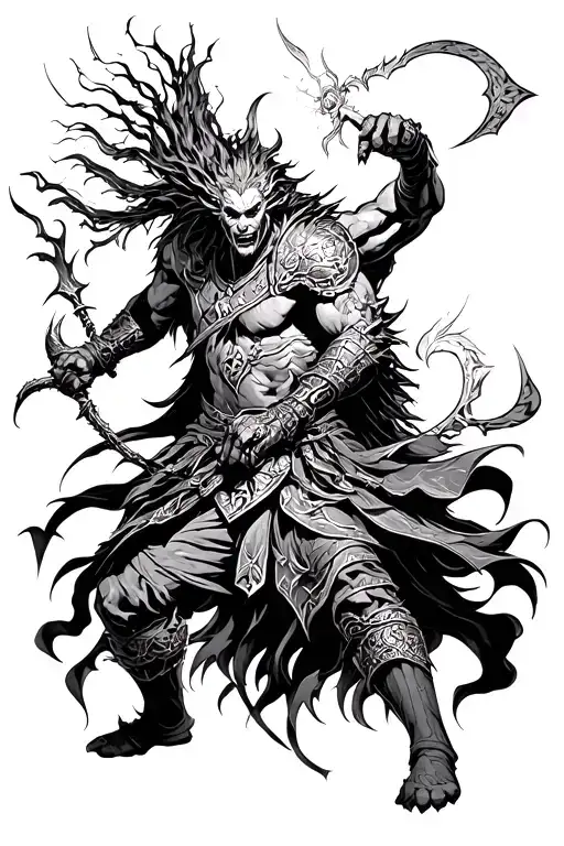 warrior fighting demon slayer tattoo design idea