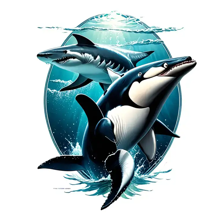 great white shark next to a killer whale tattoo design idea