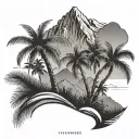 palm tree and mountains tattoo design idea