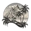 palm tree and mountains tattoo design idea
