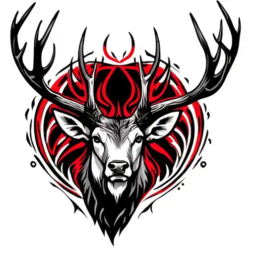 Red Stag Head tribal style tattoo design tattoo design idea
