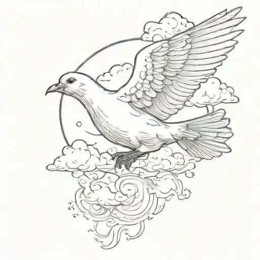 dove flying to sun and clouds  tattoo design idea