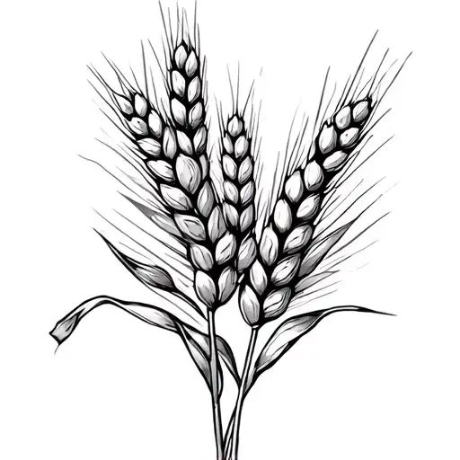 two fine line wheat stalks, gently curves and tied together near the base with an oliive branch naturally beside tattoo design idea