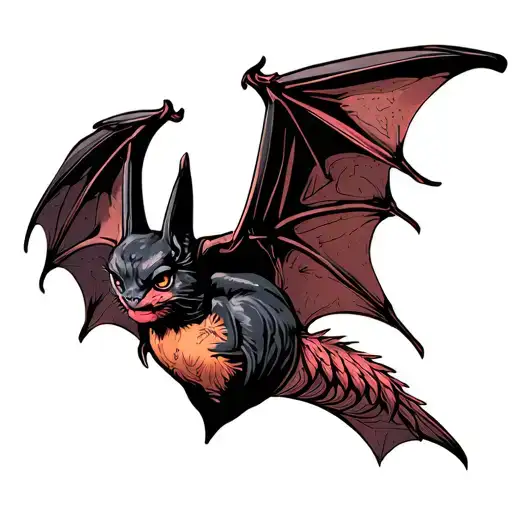 Neo traditional bat with full wings spread wings tattoo design idea