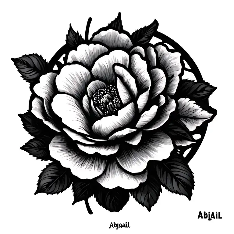 Abigail name tattoo with camellia flower blooming flowers tattoo design idea