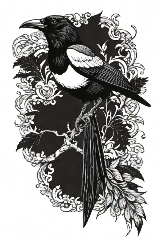 magpie perched tattoo design idea