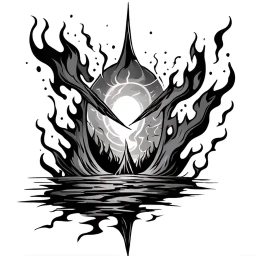 A three part minimalist tattoo with flames, a storm, and ashes tattoo design idea