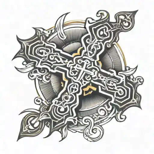 orthodox cross sun tattoo design idea