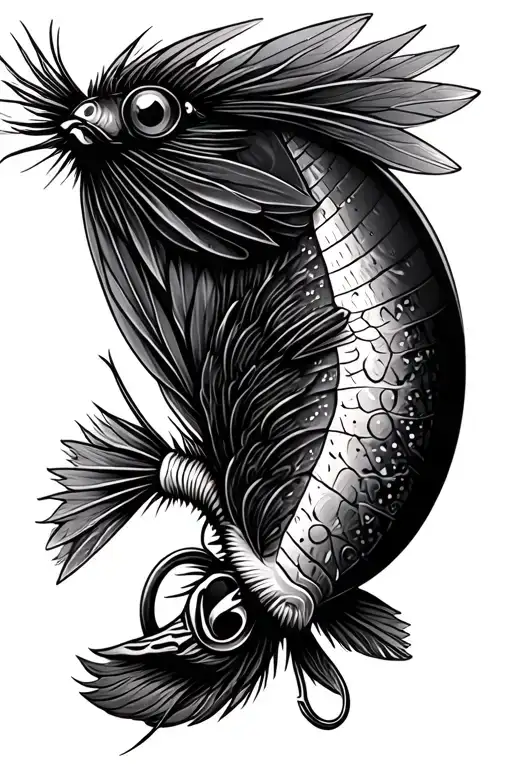fly fishing lure tattoo design idea
