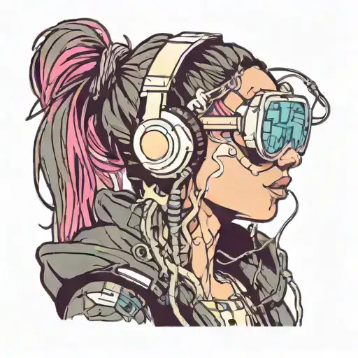 cyberpunk woman tattoos headphones rave music cables sexy sunglasses tattoo design idea