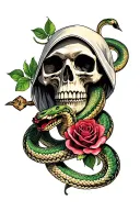 grim reaper skull and snakes with roses tattoo design idea