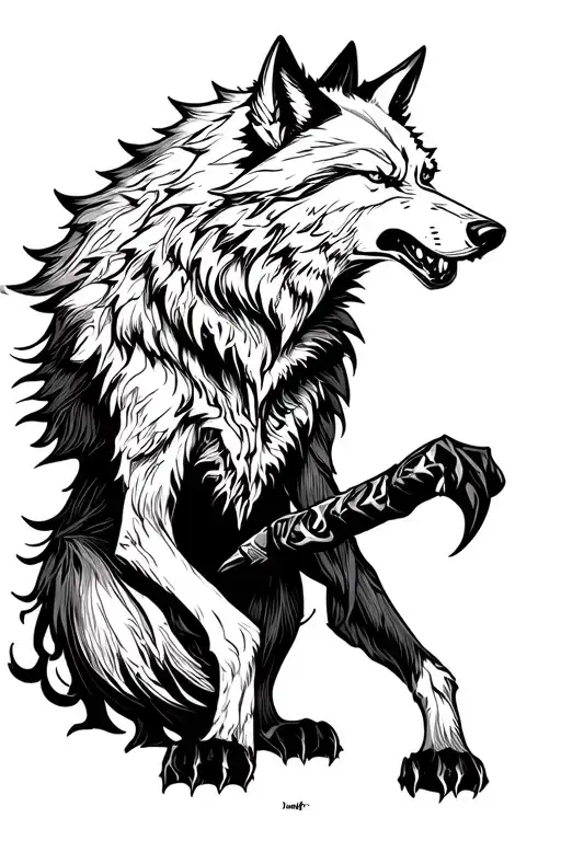 goth red and black angry wolf tattoo design idea