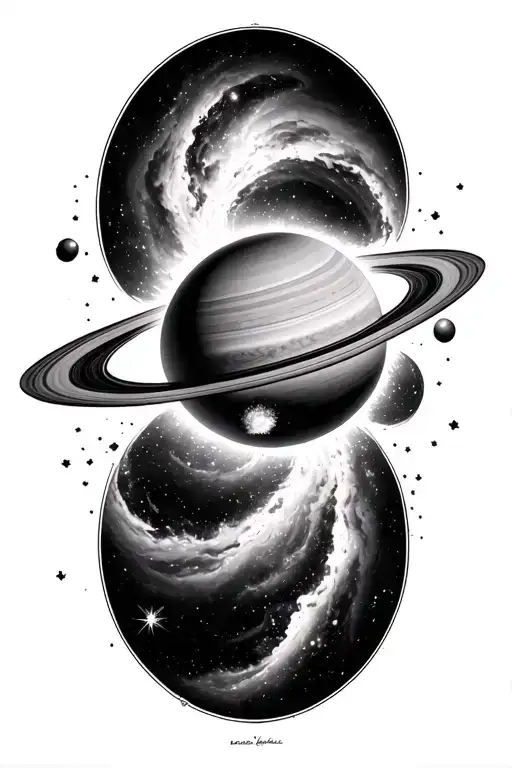 saturn galaxy nebula merging together to form tattoo design idea
