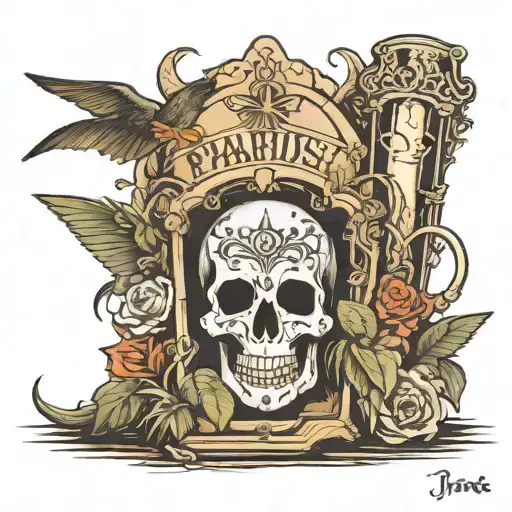 paradise inside tombstone tattoo design idea